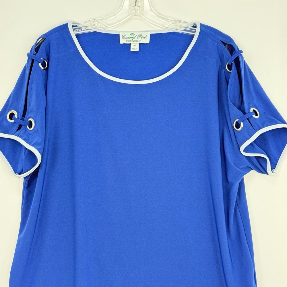 Coconut Row Palm Beach Royal Blue Short Sleeve Women's Top Médium - Picture 3 of 16